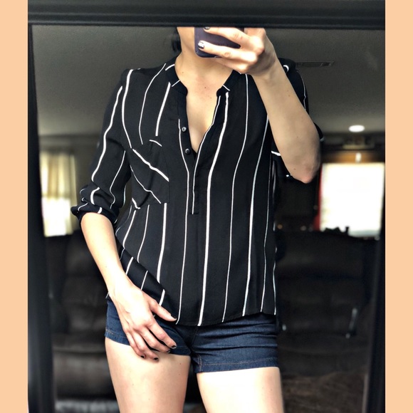 Sweet Rain Tops - White and Black Striped Sweet Rain Shirt